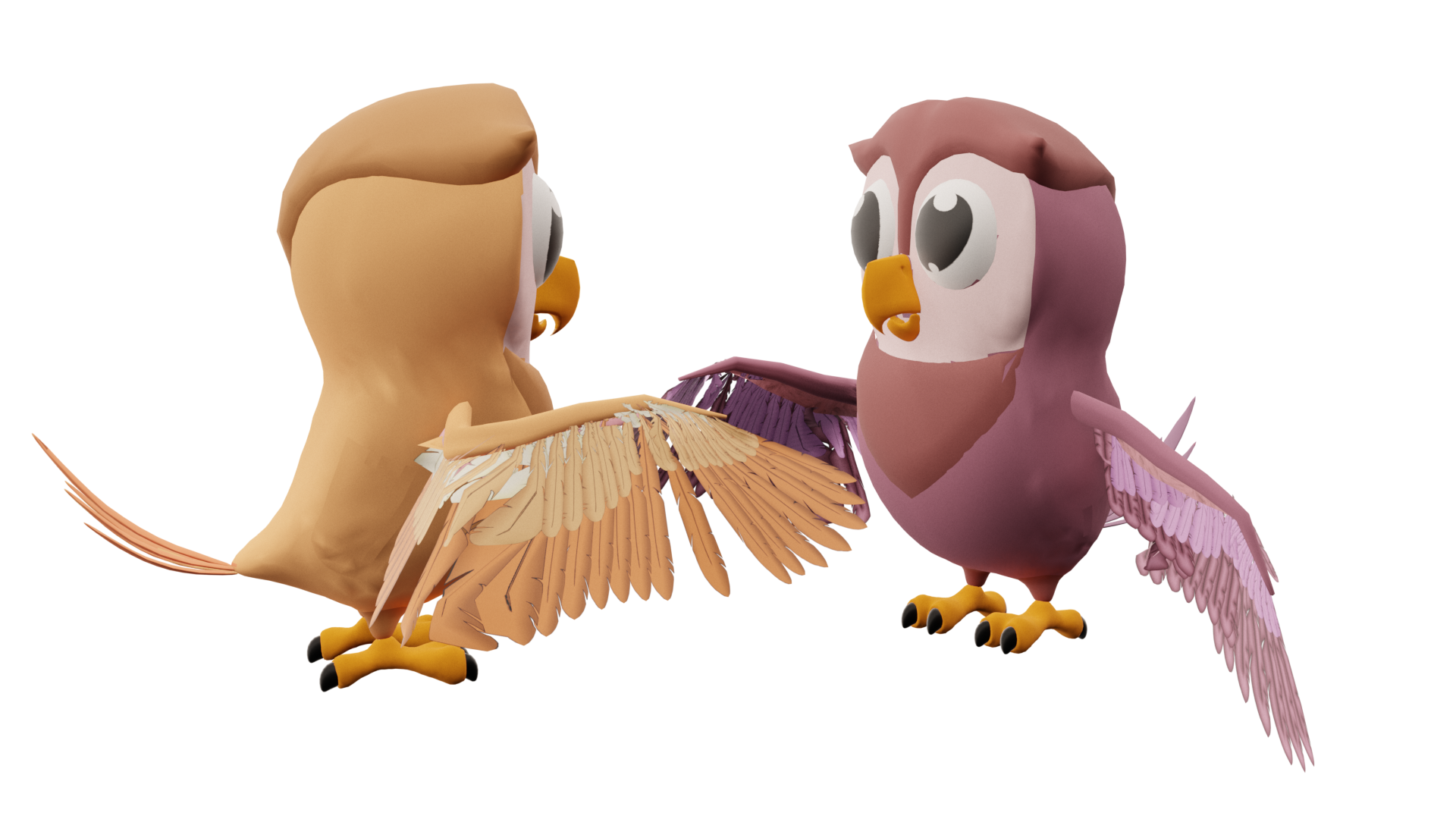 Zwei Eulen begrüßen sich